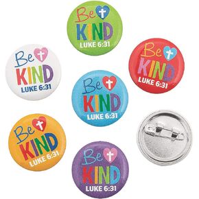Fun Express Bulk Be Kind Mini Buttons - Inspirational Bible Verse Designs - Sunday School Supplies - Novelty Buttons - 48 Pieces
