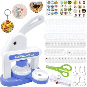 Button Maker Machine 2025 New,70Pack Pin Maker Installation-Free 55mm+35mm DIY Magnet Maker Press Machine Kit,Badge Punch Press Machine,with 36pcs Button(6 Magnet)&6 Keychain&Circle Cutter&Scissors
