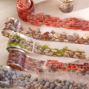 5 Rolls Vintage Washi Tape Set Stone Wall Path Retro Washi Tape Stickers Decorative Tape Pet Tape Washy Tape Wide Washi Tapes Planner Scrapbook Washi Tape for Journaling Decorative Masking Tape