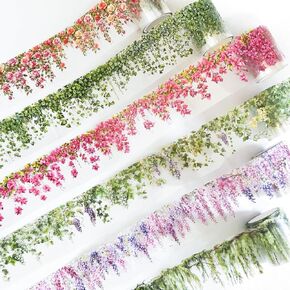 PET Tape Stickers for Journaling 6 Rolls Pre-Cut Flower Washi Tape Stickers Decorative Tape for Crafts Scrapbooking Junk Journal Supplies, Flower Branch