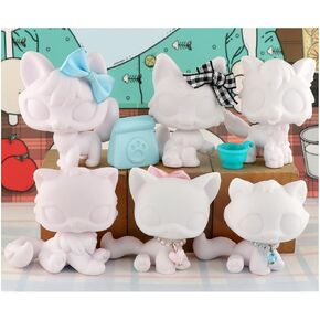 Custom White Mold Blank Bases for Pet Shop Dog Timber Wolf Sitting Persian Cat 6pcs Toys and Random 7pcs Accessories DIY Design Paint Play for Kids Gift