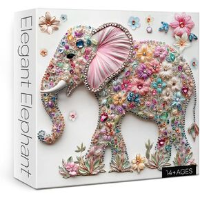 Crystal Elephant Puzzles for Adults 1000 Pieces, Cute Animal Flower Jigsaw Puzzles, Art Pretty Floral Puzzles