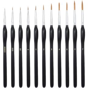 11Pcs Detailing Brush Set, Miniature Paint Brushes, Fine Detail Painting Brush Black Spray Paint, Nail Art Brushes for Art Watercolor Oil, Acrylic, Stencil for Arts, Crafts, Acrylic, Watercolor