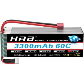 HRB 1pack 6S Lipo Battery 3300mAh 22.2V 60C RC Lipo Battery Compatible with RC Car Airplane Helicopter Quadcopter Truck Boat