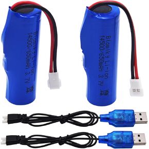 Blomiky 2 Pack 3.7V 650mAh LI-ion Battery with MX2.0 Plug and Charger Cable Replacement for Y878 RC Robot Dog and TKKJ H116 RC Boat / 116 Battery