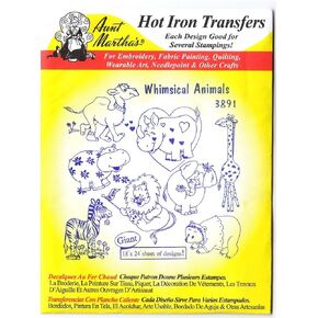 Whimsical Animals Aunt Martha's Hot Iron Embroidery Transfer