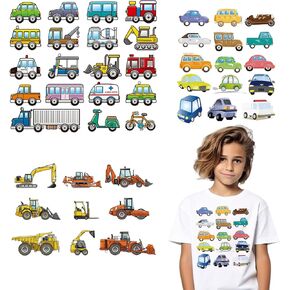 Totelux Car Iron on Transfer Vehicle Iron on Decals Cartoon Bus Excavator Truck Heat Transfer Sticker Patch for T-Shirt Clothing Jeans Backpacks Pillow DIY Decoration 3sheets