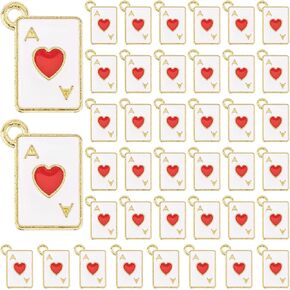 Framendino, Metal Enamel Poker Card Pendant Charm Alloy Peach Heart Rectangle Connector Mini Playing Bead for Necklace