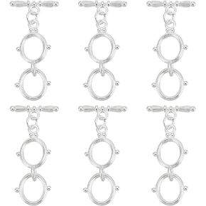 BENECREAT 6 Sets Long-Lasting Plated Brass Toggle Clasps, Silver Double Ring Clasps and Metal Bar for Necklace Chain Bracelets Jewelry Making Craft DIY