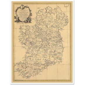 Antiguos Maps Historic Map of Ireland Illustrated with Irish Names, Surnames, Boundaries of Provinces and Counties | Art Print Poster Vintage Wall Decor | 18 x 24 inches