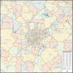 Generic San Antonio TX ZIP Code Street Map (40' x 40', Laminated, Blue, Satin Finish)