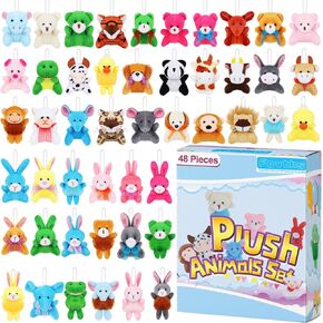 Fovths 48 Pieces Mini Plush Animals Toys Set Lovely Small Stuffed Animal Keychain Decor for Easter Hunts, Party Favors, Carnival Prizes, Egg Hunt Supplies, Goodie Bag Fillers