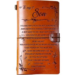Son Gifts from Mom Dad, to My Son Leather Travel Journal 140 Pages Presents, Christmas Birthday Graduation Wedding Day Fathers Day Valentines Day Gifts for Son Adult from Mother Father