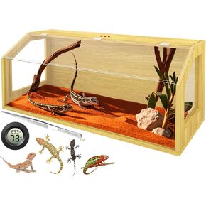 40 Gallon Large Reptile Tank, Wooden Snake Enclosure, Lockable Clear Acrylic Roof, Reptile Terrarium Cage with Feeding Tongs, Bearded Dragon Tank for Lizard, Leopard Gecko, 40" L x 16" W x 16" H
