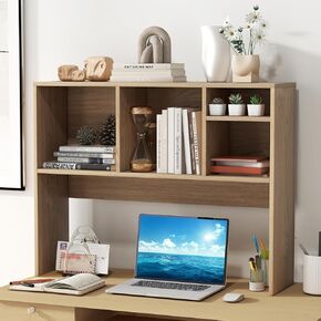 Desktop Shelf & Bookshelf, 2-Tier Wooden Desk Organizer Shelf with 4 Cubes for Computer Desk, Multipurpose Desk Organizer, Desk Hutch for Dorm Office Home Small Spaces (White)