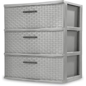 3 Drawer Wide Weave Tower Cement, Gray