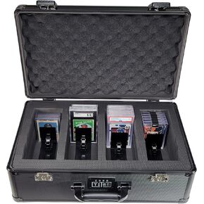 Vault Trading Card Storage Box - Lockable Sports Cards Hard Case with Spring-Loaded Pushers for Top Loaders & Graded Cards - 3 Row