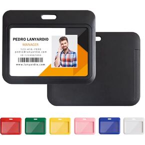 1 Pack Sliding Horizontal ID Badge Holder Hard Pink Plastic Card Case Protector Pouch with Clear Window for Office School ID Credit Cards and Proximity Key Cards