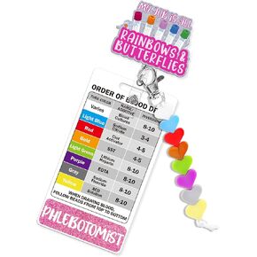 Phlebotomy Badge Reel with Buddy, Order of Blood Draw Beads with Vertical Reference Card, Retractable Phlebotomist Essentials Nurse Accessories for Work, Nursing Student Practitioner Grad Gift