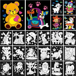 Zhanmai 48 Pack Velvet Coloring Posters Fuzzy Velvet Colorning Posters DIY Clants for Kids Color Your Poster Bulk for Holiday School Home Party (Animal) (Animal) (Animal)