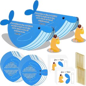 24 Pcs Christian VBS Craft Jonah and The Whale Kit DIY Sunday School Rocking Whale Crafts Bible Make Your Own Jonah and The Rocking Card Ornament for Vacation Bible Activities Art Supplies