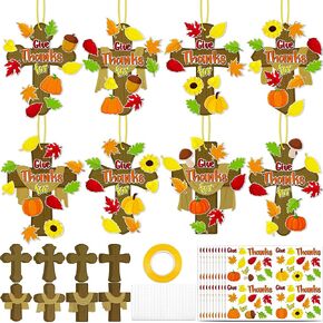 40Sets Thanksgiving Crafts for Kids Fall Cross Hanging Decorations Religious Classroom Sunday Activity Autumn Church Party Gifts