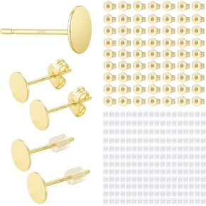30PCS Silver Flat Pad Earring Studs with Butterfly and Rubber Earring Backs Hypoallergenic 925 Sterling Silver Post for DIY Jewelry Making Findings