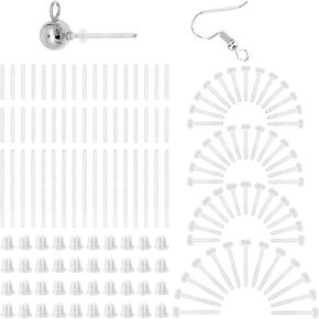 240pcs Clear Plastic Earring Post and Back Invisible Plastic Earring Posts Pierced Earrings Sleeves Silicone and Plastics Anti-Allergy Earrings for Sensitive Ears Men Women