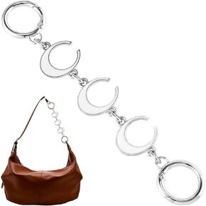 HINZIC Moon Bag Extender Chain, Handbag Charm Purse Chain with Buckles, Short Handle Metal Shoulder Bag Strap Replacement Accessories for Women - 1 pcs, Silver and White