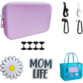 Accessories for Bogg Bag, Silicone Toiletry Bag, Soft Silicon Insert Wallet for Beach Bag, 2Pcs Charms for Bogg Bag, Hooks and Key Chain Set