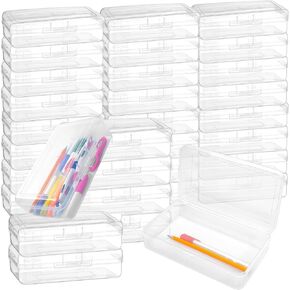 32 Pcs Large Capacity Pencil Case with Snap Tight Lid Stackable Hard Plastic Organizer Bulk Clear Crayon Storage Box for Kids School Classroom Office (Clear)