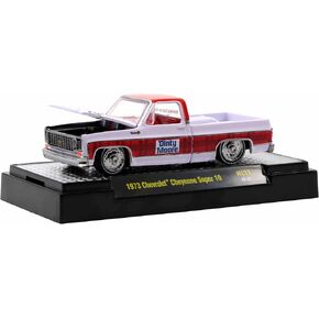 M2 Machines 1973 Chevy Cheyenne Super 10 Pickup White w/Red Top & Red Plaid Stripe Dinty Moore Ltd Ed to 9350 pcs 1/64 Diecast Model Car 31500-HS33