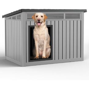 ROJIK Dog House Outdoor Indoor Weatherproof with Removable Roof Raised Base Plate,Pet House Weatherproof for Small Medium Dogs,Easy to Clean and Lightweight(32.2 * 25.12 * 24.13inch,Grey)