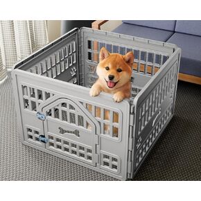 DRATO Dog Pet Playpen Gate for Dogs Cats Safe Secure Indoor Outdoor Pet Fence with Gate Easy to Clean Keep Pets Secure (Gray, 33.54 * 33.54 * 23.82, 4)