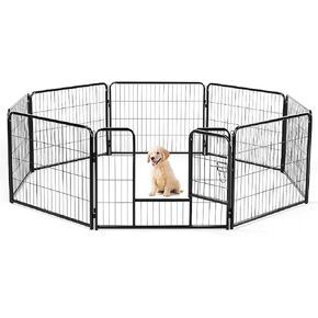 40" Heavy-Duty Rust-Resistant Dog Playpen with Door – Foldable Metal Exercise Pen for Dogs, Puppies, Rabbits – Portable Indoor/Outdoor Puppy Pen for Camping, RV, Yard (Black, 40"H, 08 Panels)
