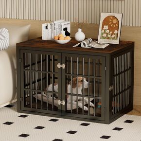 Citylife Heavy Duty Dog Crate Furniture for Large and Medium Dogs, Dog Kennel Indoor Furniture, Indestructible Metal Crate with Double-Doors, Dog Crate End Table, Chew-Resistant, 40 Inch Black