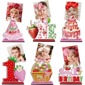 Berry First Birthday Decor - 6PCS Sweet One Birthday Party Decorations Cute Strawberry 1st Birthday Decorations Berry First Birthday Party Photo Table Centerpiece Decor Supplies Baby Girls