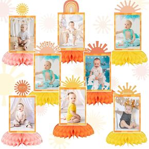 8PCS Boho Sun 1st Birthday Honeycomb Centerpieces, First Trip Around The Sun Party Supplies, One in the Sun Hippie Rainbow Table Toppers for Baby Boys Girls, Sunshine Birthday Decorations