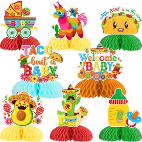 JOYMEMO 8 Pieces Mexican Fiesta Baby Shower Honeycomb Centerpieces - Taco Bout Decorations, A Little Baby is On The Way Table Toppers for Pregnancy Fiesta Themed Party