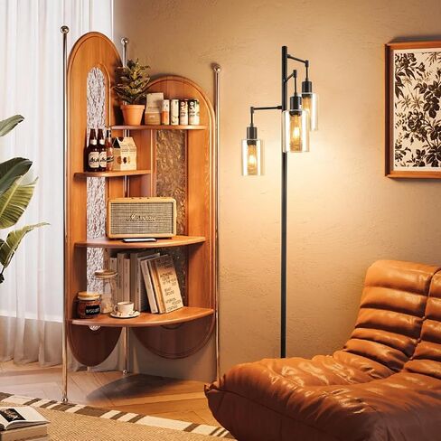 3-Lights Floor Lamp with On/Off Foot Switch, Farmhouse Glass Floor Lamp Tall Pole Lamp for Living Room Bedroom Office, Industrial Black Tree Standing Lamp, LED 3 Bulbs Included in Saudi Arabia