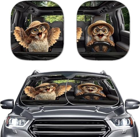 Moon Stars Print Windshield Sun Shade - 2 Pieces Foldable Car Front Window Sunshades for Most Sedans SUV Truck,Universal Fit in Kuwait