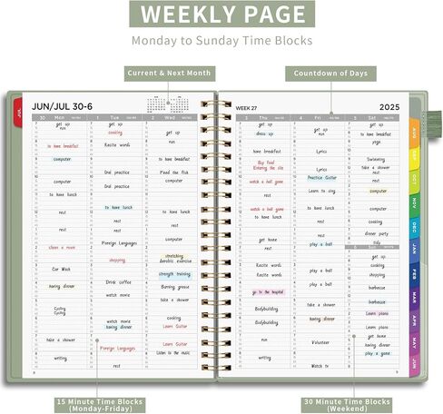 EMSHOI 2025-2026 Appointment Book 8.5 x 11, 15-Minute, A4 Hourly Daily Weekly and Monthly Academic Planner, July 2025 - June 2026, PVC Cover, Note Pages, Monthly Tabs, Boost Productivity, LightGreen in Kuwait
