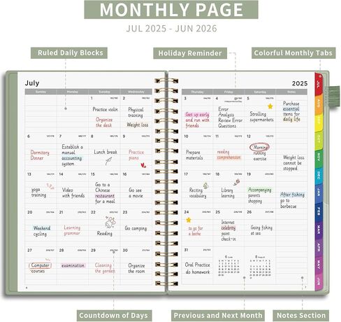 EMSHOI 2025-2026 Appointment Book 8.5 x 11, 15-Minute, A4 Hourly Daily Weekly and Monthly Academic Planner, July 2025 - June 2026, PVC Cover, Note Pages, Monthly Tabs, Boost Productivity, LightGreen in Kuwait
