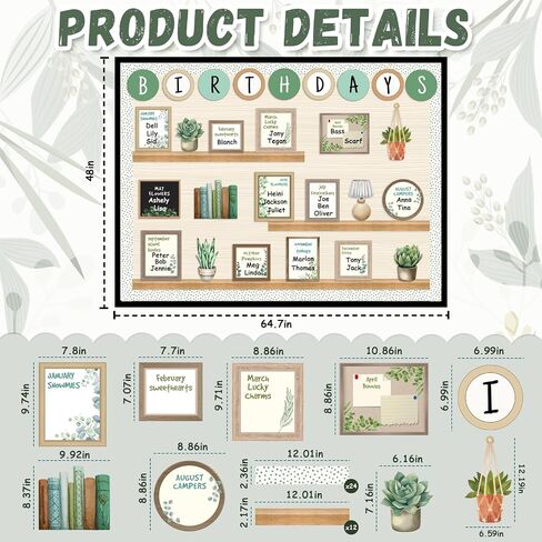 Eucalyptus Birthday Bulletin Board Set for Classroom, Birthday Chart for Classroom Greenery Wall Decor Bookself Cutouts for Teacher Back to School Supplies Classroom Door Wall Decor in Saudi Arabia