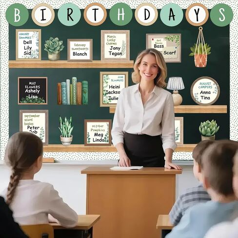Eucalyptus Birthday Bulletin Board Set for Classroom, Birthday Chart for Classroom Greenery Wall Decor Bookself Cutouts for Teacher Back to School Supplies Classroom Door Wall Decor in Saudi Arabia