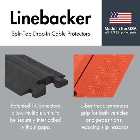 Linebacker CP1X125-GP-DO-O Polyurethane Heavy-Duty General-Purpose 1-Channel Drop-Over Cable Protector with 1.25" Channel and T-Shaped Connectors, Orange, 36" Length x 11.5" Width x 1.6" Height in Saudi Arabia