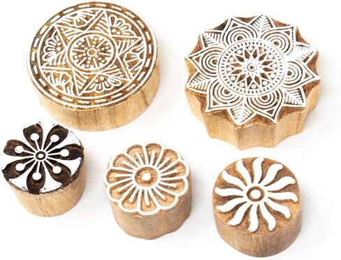 Hashcart Wooden Indian Traditional Design Printing Stamps/Blocks for Printing Saree Border/Dresses/Craft Card Making/Scrapbook/Clay Pottery (Set of 5) in Saudi Arabia