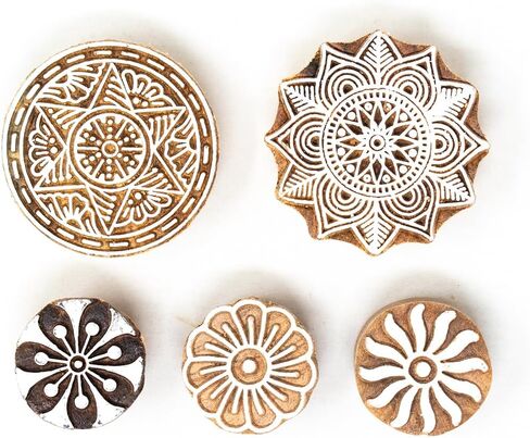 Hashcart Wooden Indian Traditional Design Printing Stamps/Blocks for Printing Saree Border/Dresses/Craft Card Making/Scrapbook/Clay Pottery (Set of 5) in Saudi Arabia