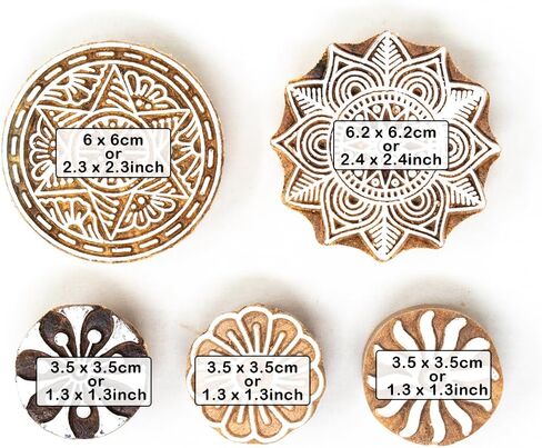 Hashcart Wooden Indian Traditional Design Printing Stamps/Blocks for Printing Saree Border/Dresses/Craft Card Making/Scrapbook/Clay Pottery (Set of 5) in Saudi Arabia