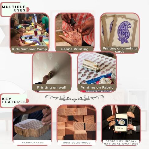 Hashcart Wooden Indian Traditional Design Printing Stamps/Blocks for Printing Saree Border/Dresses/Craft Card Making/Scrapbook/Clay Pottery (Set of 5) in Saudi Arabia
